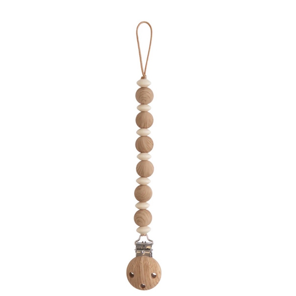 MUSHIE Luna Wood and Silicone Bead Pacifier Clip - Natural Cream